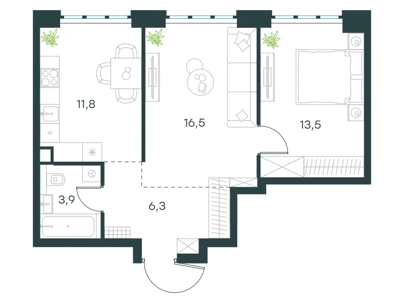 2-комн. 52 м²