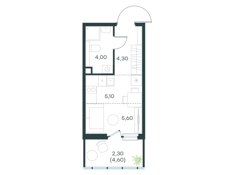 Студия 21.3 м²