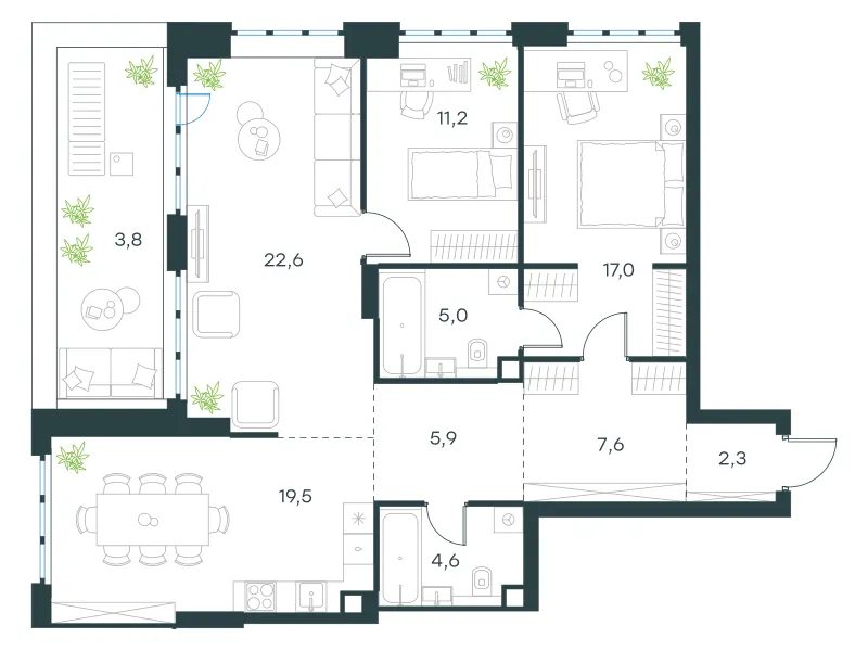 3-комн. 99.4 м²
