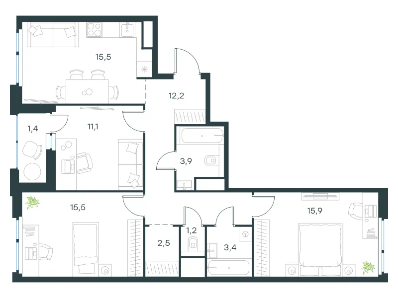 3-комн. 82.4 м²