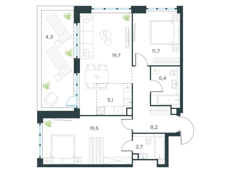 3-комн. 77.6 м²