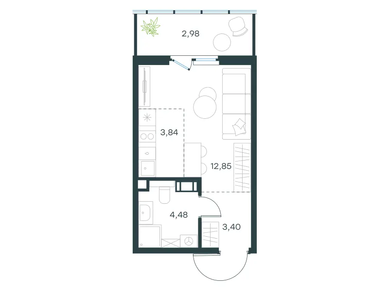 Студия 27.6 м²