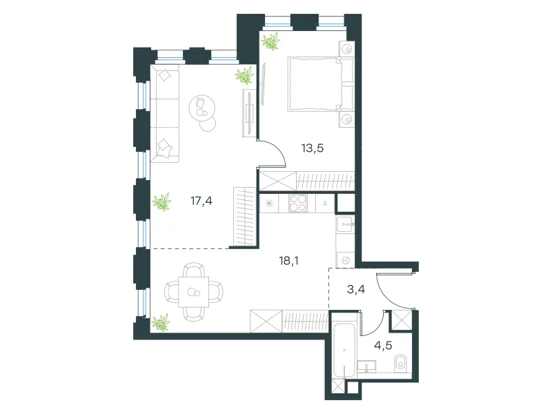 2-комн. 56.9 м²