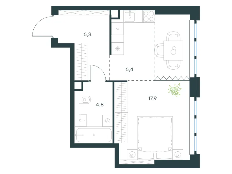 1-комн. 35.4 м²