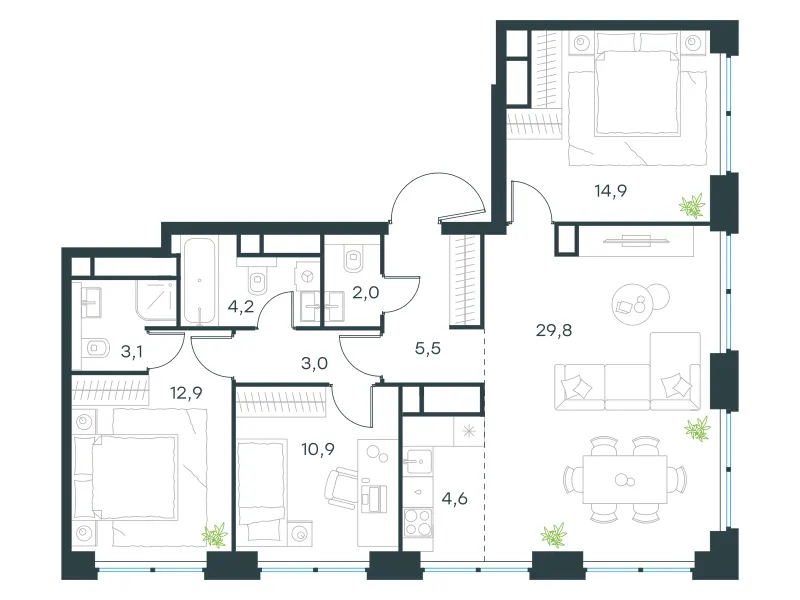 4-комн. 90.9 м²