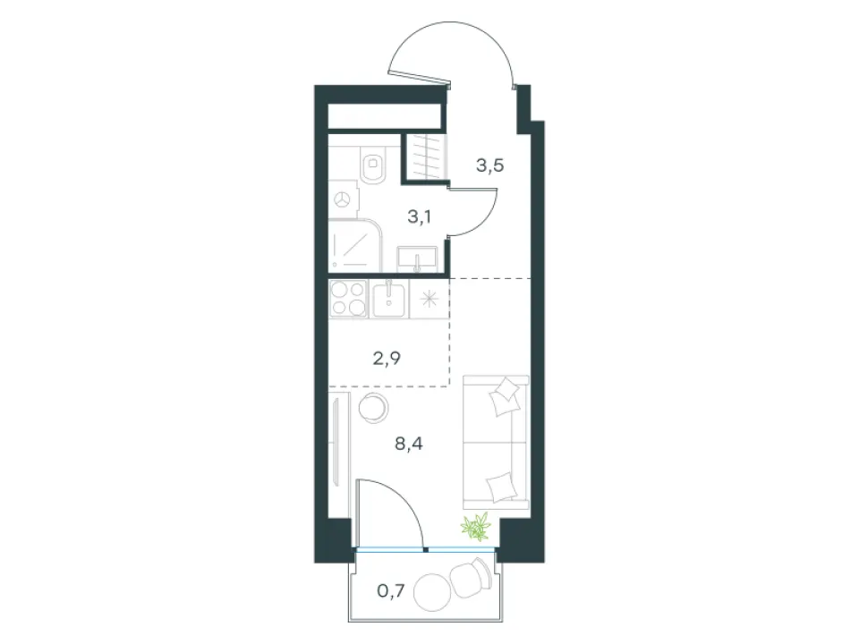 Студия 18,6 м²