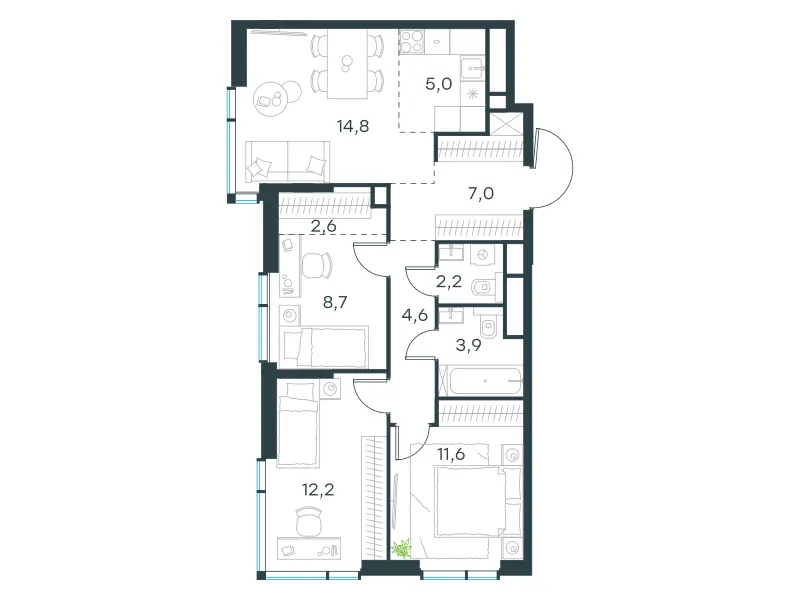 4-комн. 72.6 м²