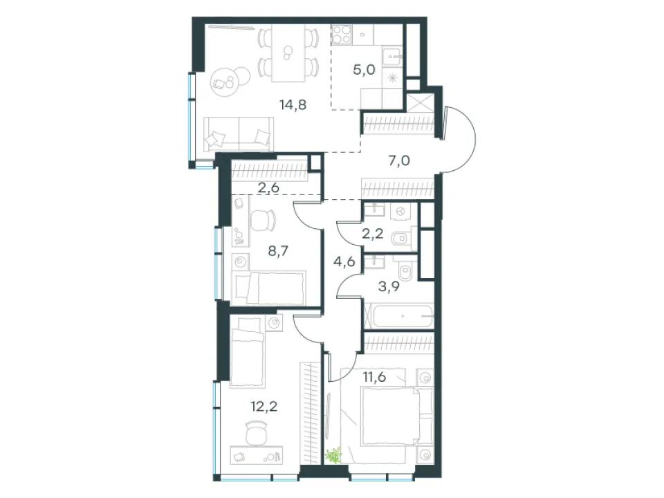 4-комн. 72,6 м²
