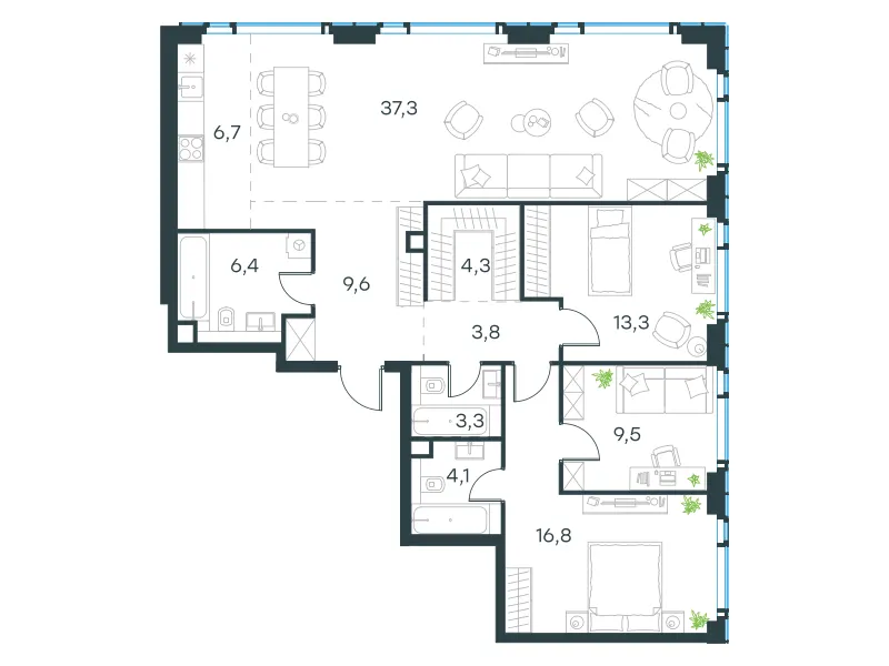 4-комн. 115.1 м²
