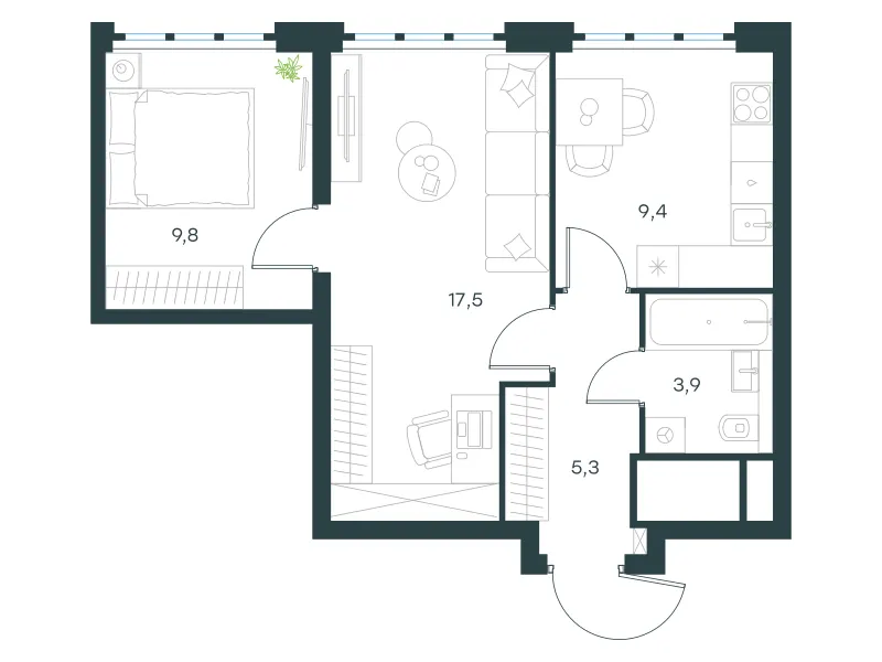 2-комн. 45.9 м²