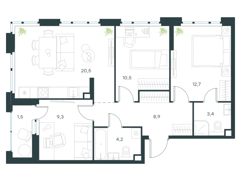 3-комн. 71 м²