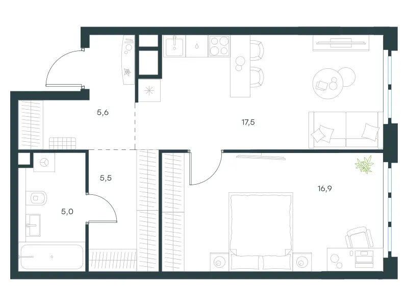 1-комн. 50.5 м²