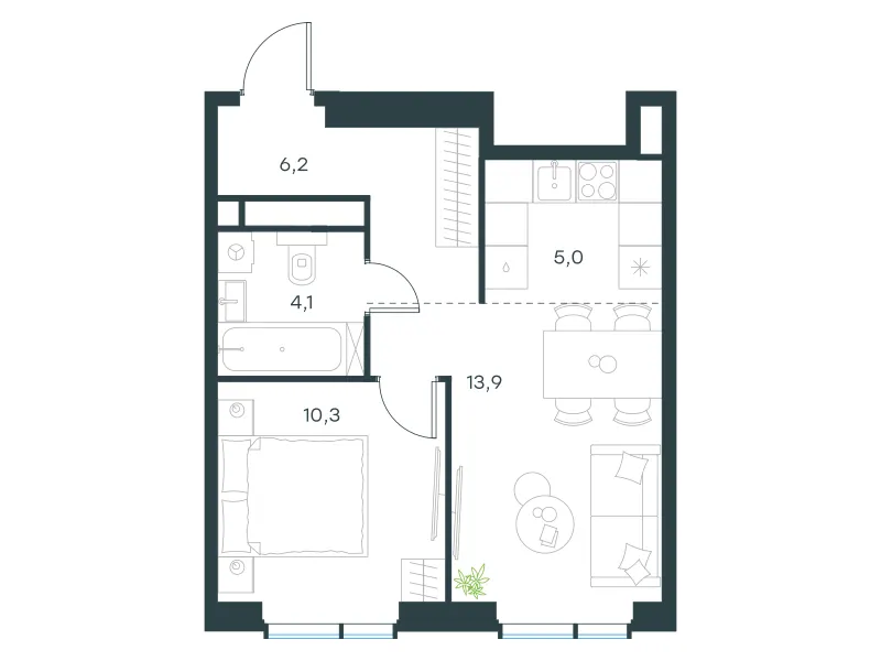 2-комн. 39.5 м²