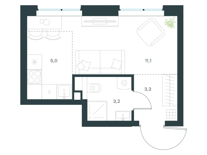 Студия 22.6 м²