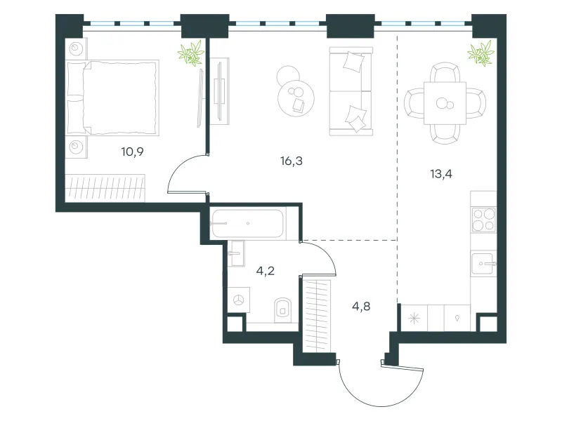 2-комн. 49.6 м²