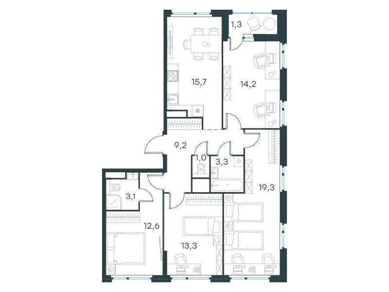 4-комн. 93 м²