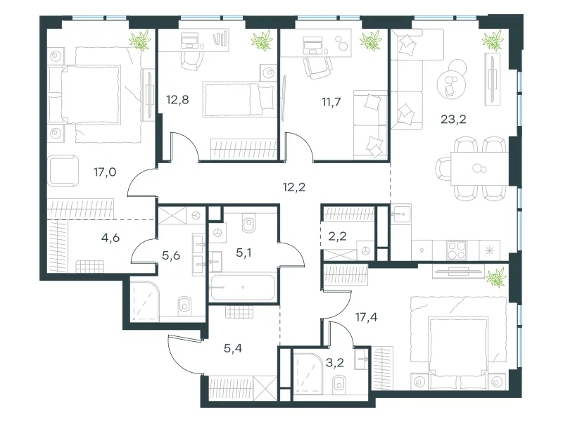 4-комн. 120.4 м²