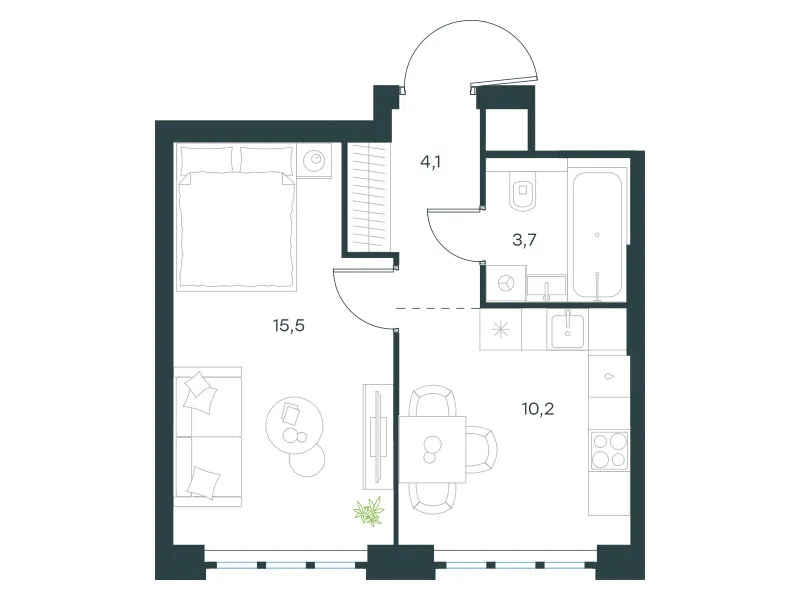 1-комн. 33.5 м²