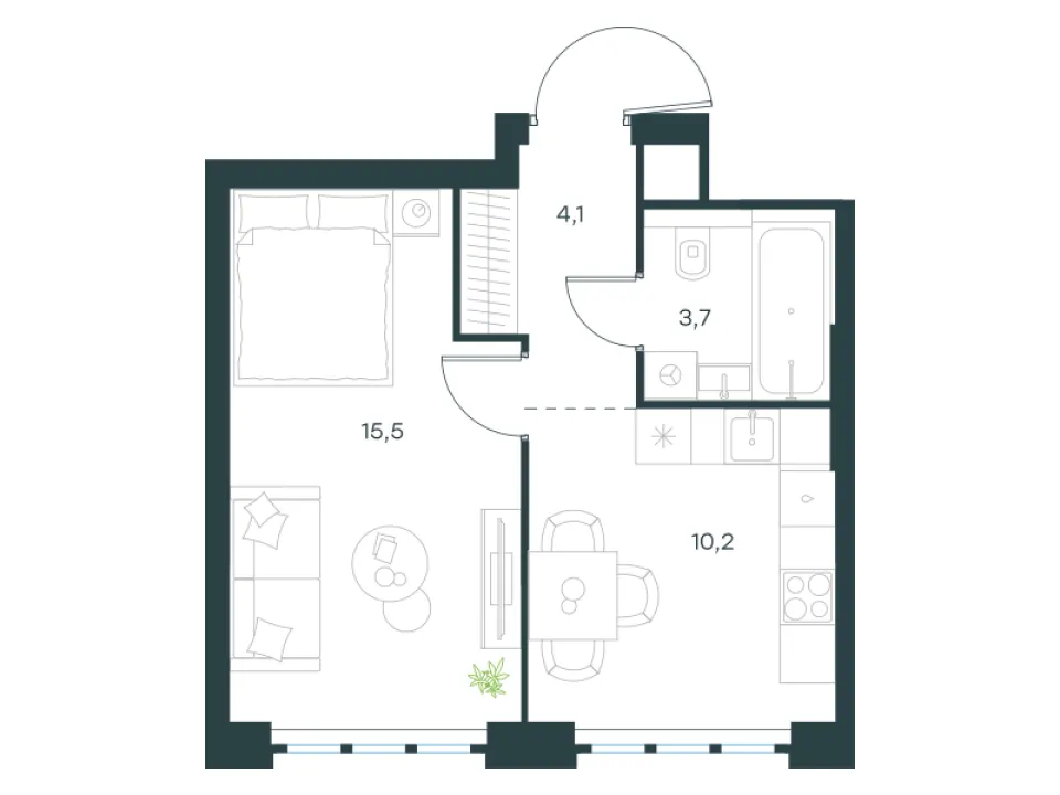 1-комн. 33,5 м²