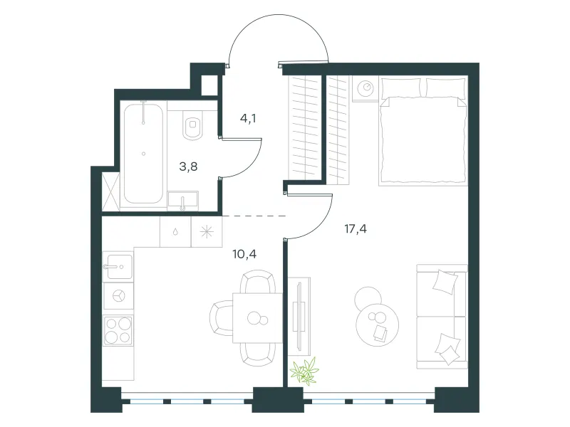 1-комн. 35.7 м²