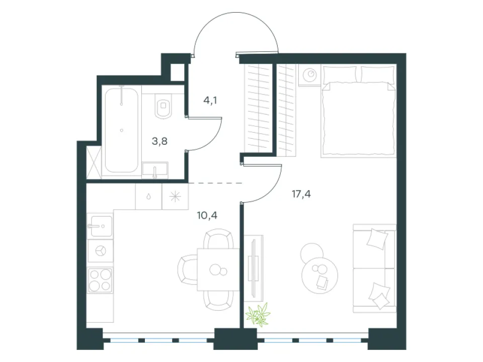 1-комн. 35,7 м²