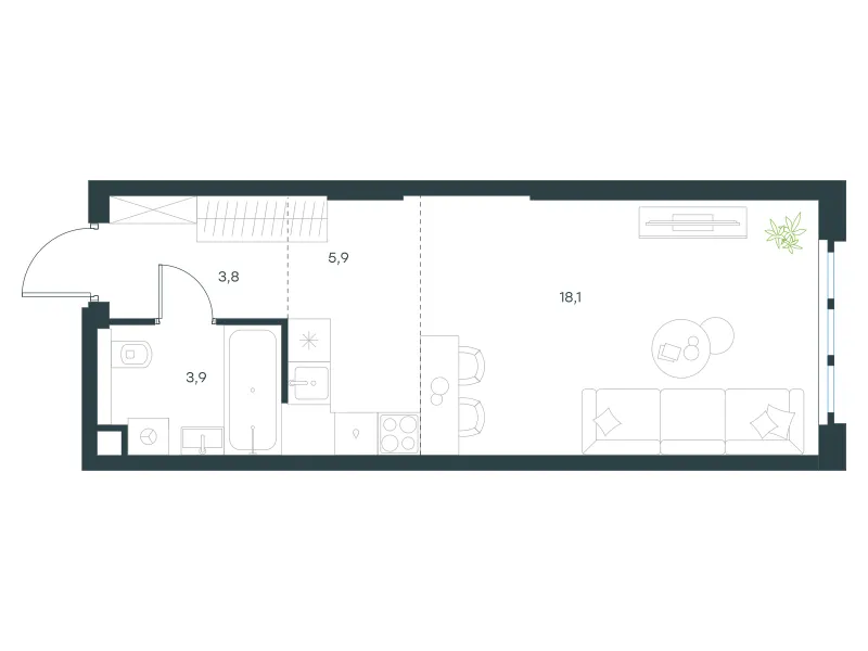 Студия 31.7 м²