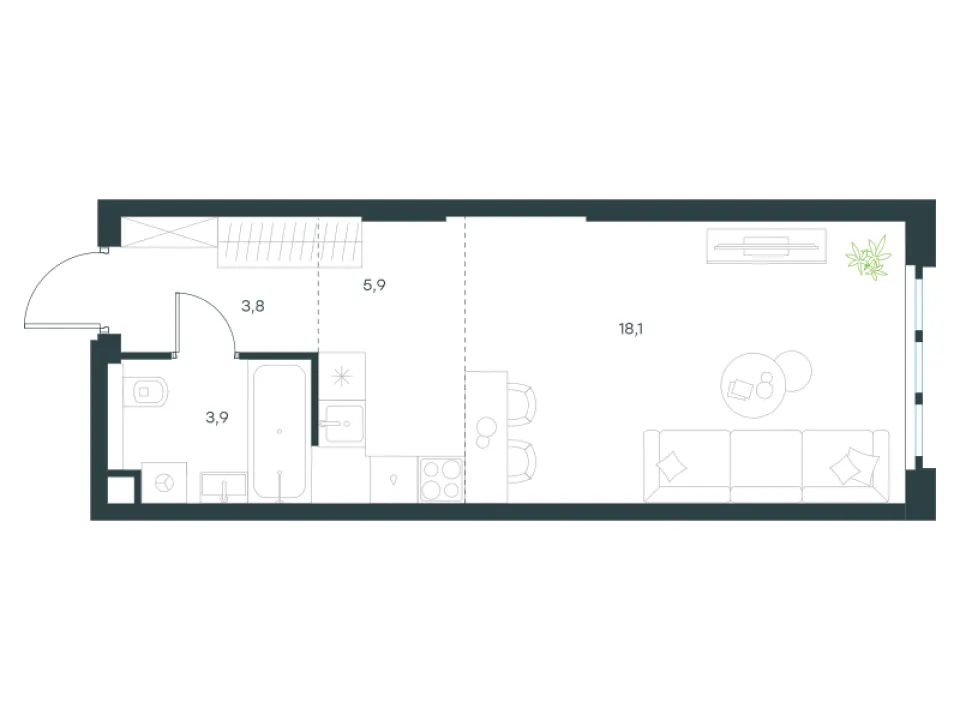 Студия 31,7 м²