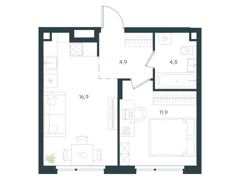 1-комн. 38.2 м²