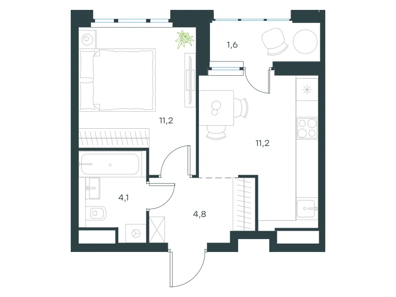 1-комн. 32.9 м²