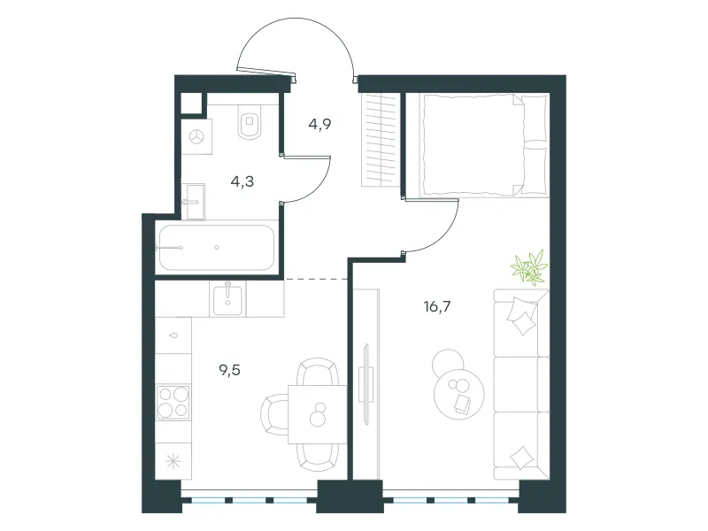 1-комн. 35.4 м²