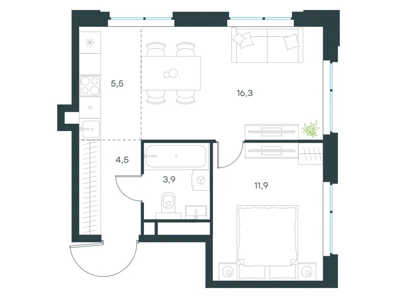 2-комн. 42.1 м²