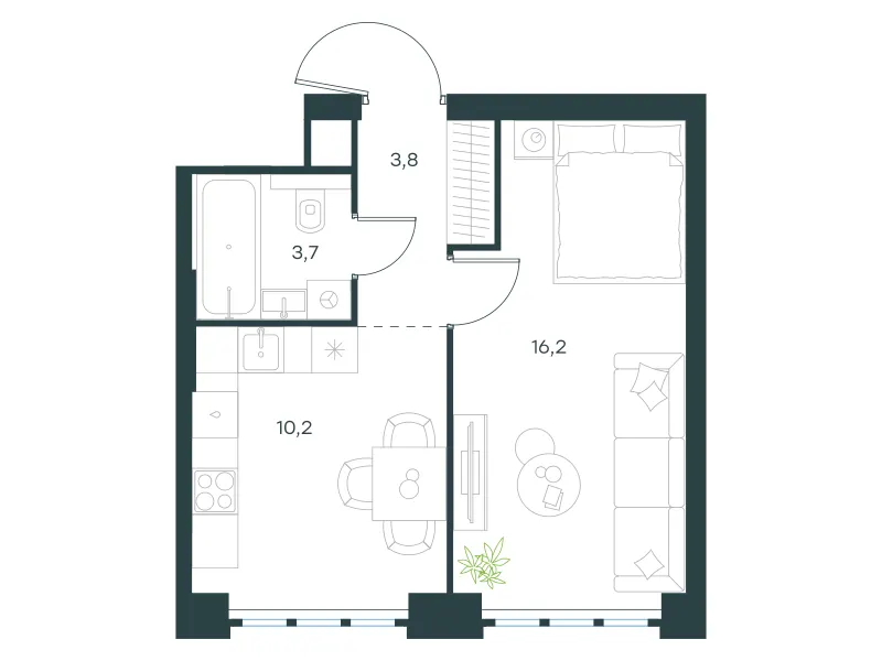 1-комн. 33.9 м²