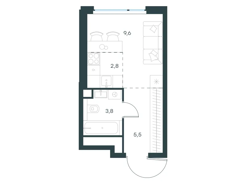 Студия 21.7 м²