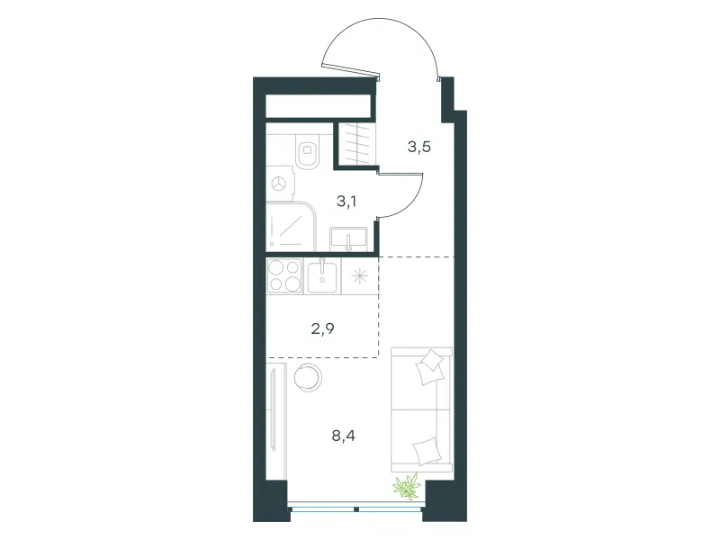 Студия 17.9 м²