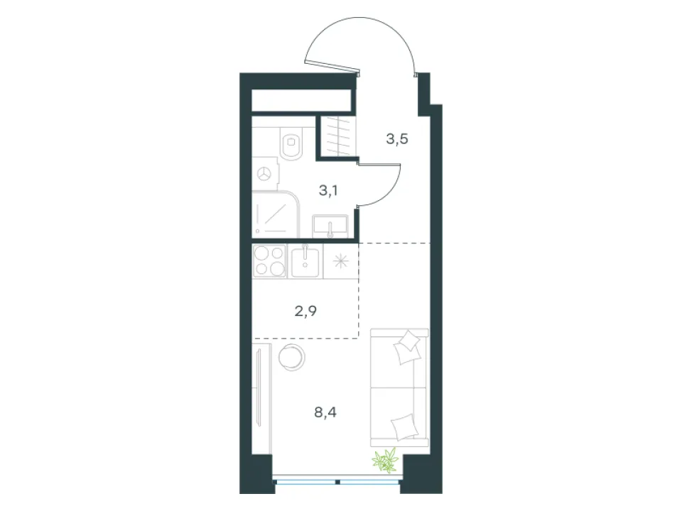 Студия 17,9 м²