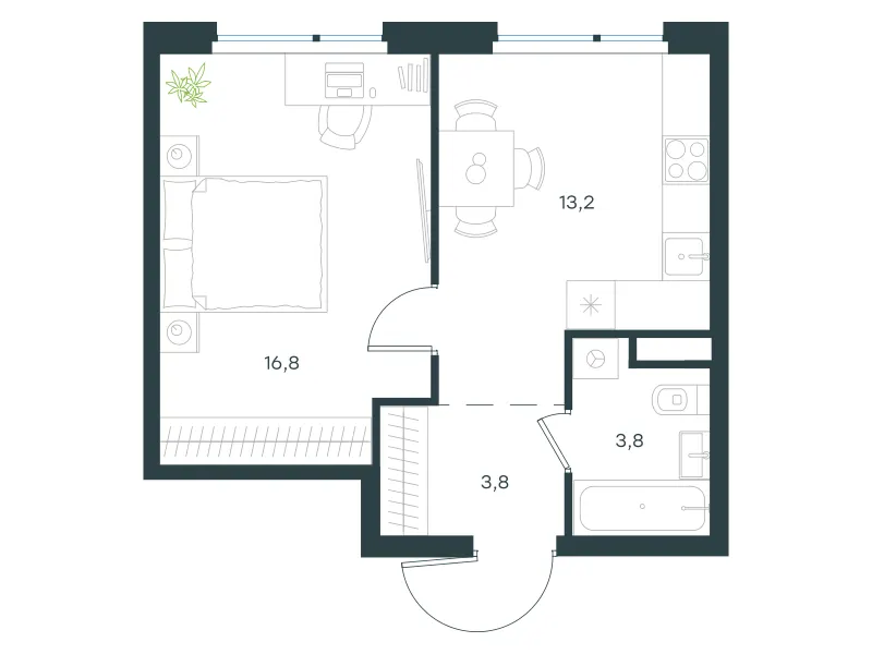 1-комн. 37.6 м²