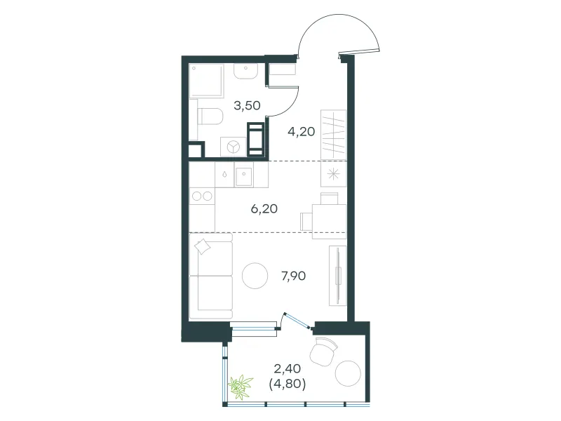 Студия 24.2 м²