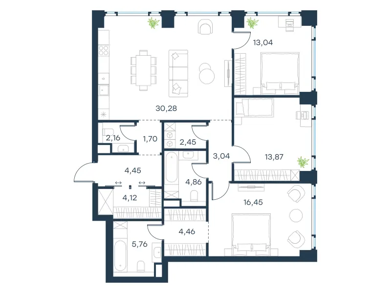3-комн. 106.6 м²