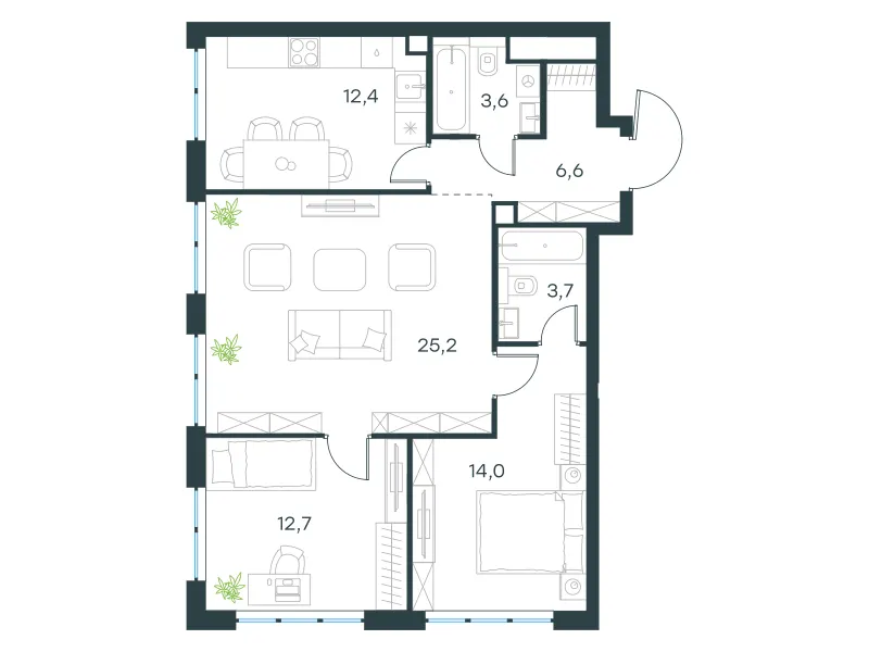 3-комн. 78.6 м²