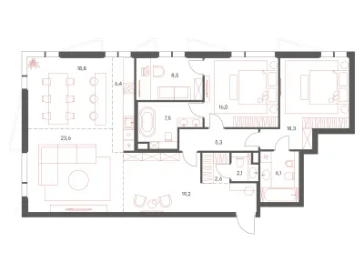 134,4 м² — планировка