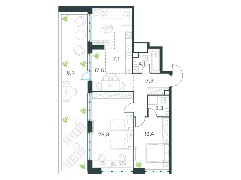 3-комн. 84.9 м²