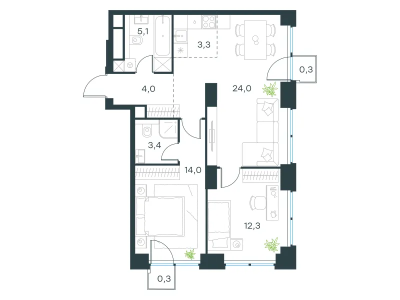3-комн. 66.7 м²