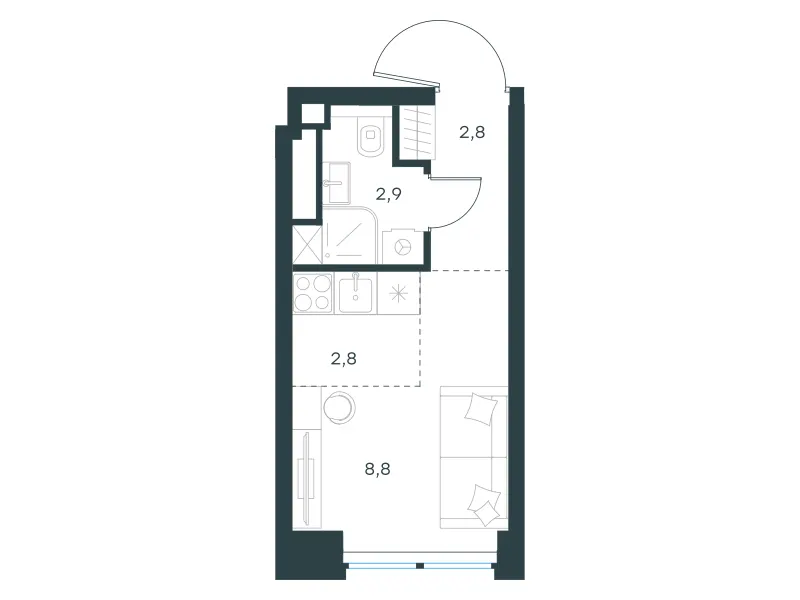 Студия 17.3 м²