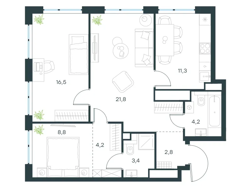 3-комн. 73.7 м²