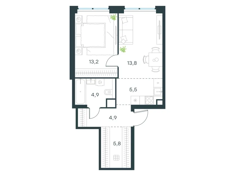 2-комн. 48.1 м²