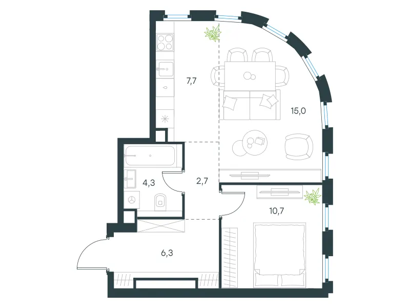 2-комн. 46.7 м²
