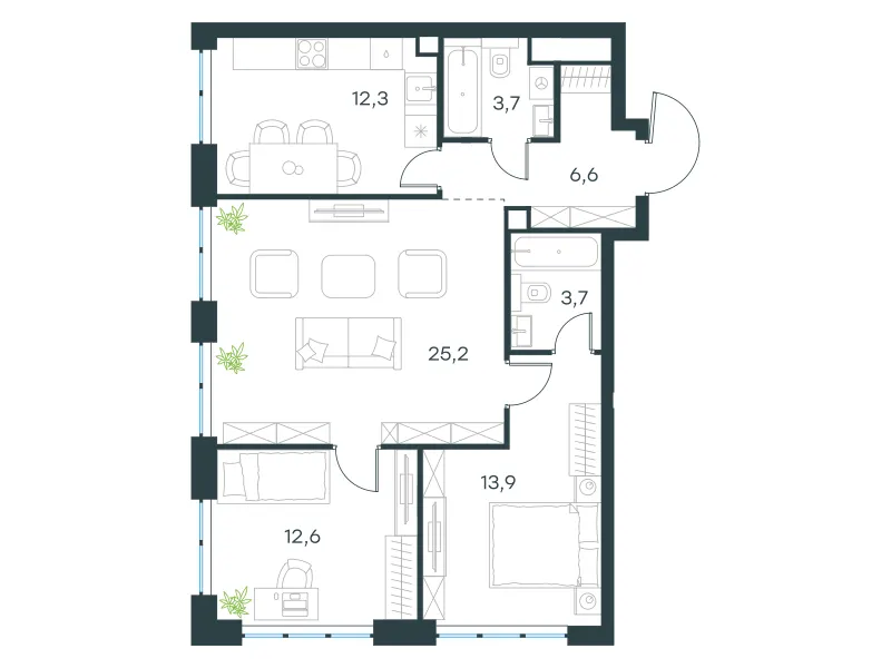 3-комн. 78.8 м²