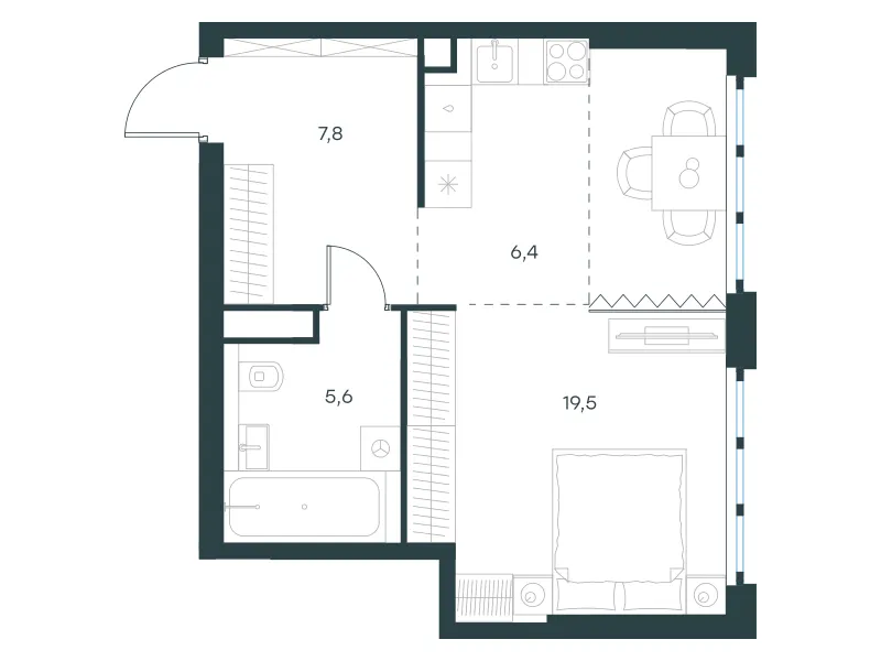 1-комн. 39.3 м²