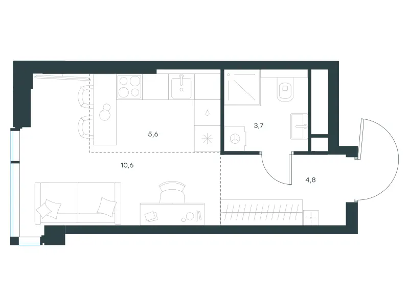 Студия 24.7 м²