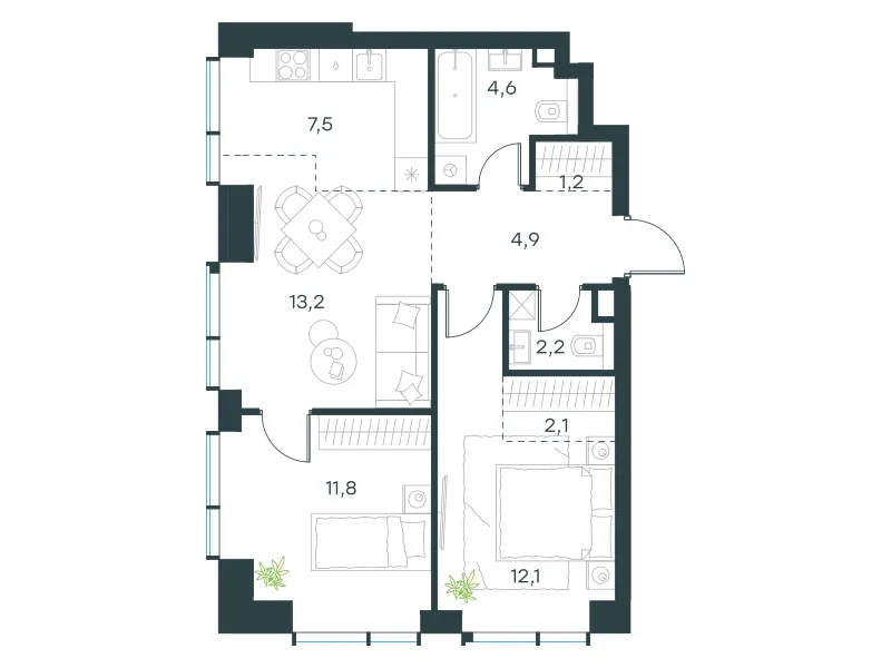 3-комн. 59.6 м²